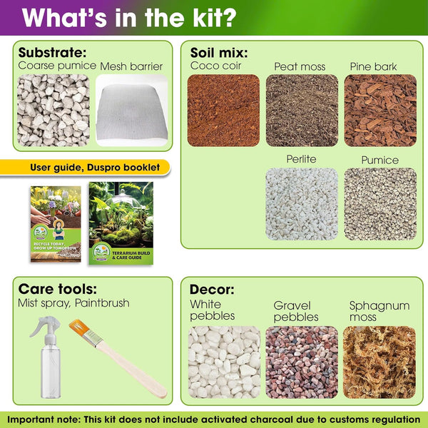 Terrarium Starter Kit, Coco Coir, Peat Moss, Pine Bark, Perlite, Pumice, Medium