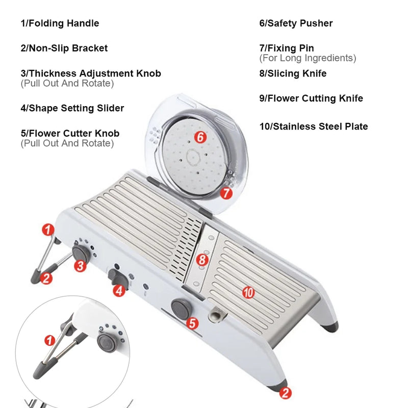 Adjustable Mandoline Slicer for Kitchen, Potato Slicer, Tomato Slicer, Carrot Slicer, Stainless Steel Veggie Chopper