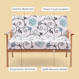 Love Seats Furniture Bedroom Couches for Small Spaces Wooden Sofa Floral Settee Bench Linen Fabric Upholstered Dining Bench with Back White