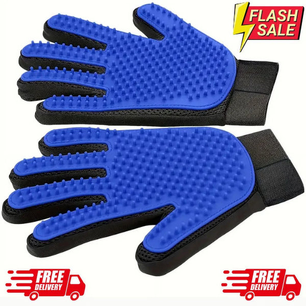 Pet Dog Grooming Brush Dog Cat Hair Remover Mitt Massage DE Shedding 1 Pair Blue Gloves for Dog - Brushes Gloves for Gentle Shedding - DE Shedding Efficient Pets Hair Remover Mittens