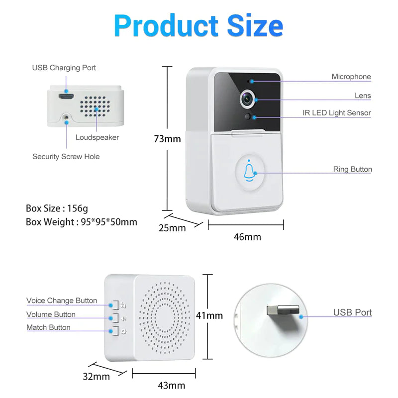 Wireless Security Smart WiFi Doorbell Intercom Video Camera Door Ring Bell Chime