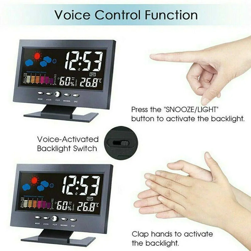 LED Digital Alarm Clock Snooze Calendar Thermometer Hygrometer Weather Display