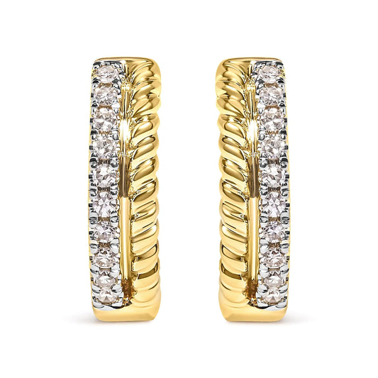 10K Yellow Gold 1/10 Cttw Diamond and Rope Twist Huggy Hoop Earrings (H-I Color, I1-I2 Clarity)