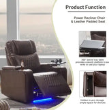 Power Motion Recliner With USB Charging Port And Hidden Arm Storage 2 Convenient Cup Holders Design And 360 Swivel Tray Table,Brown